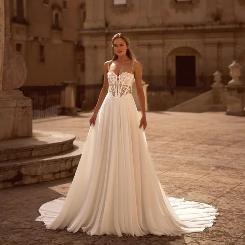 Vestido De fiesta blanco marfil simple personalizado, vestidos De novia reales, apliques De novia De encaje sin espalda, bata hecha