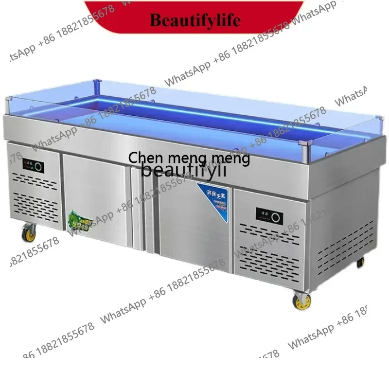 X  Stainless steel seafood ice table display cabinet commercial refrigerated frozen horizontal fresh-keeping ordering c