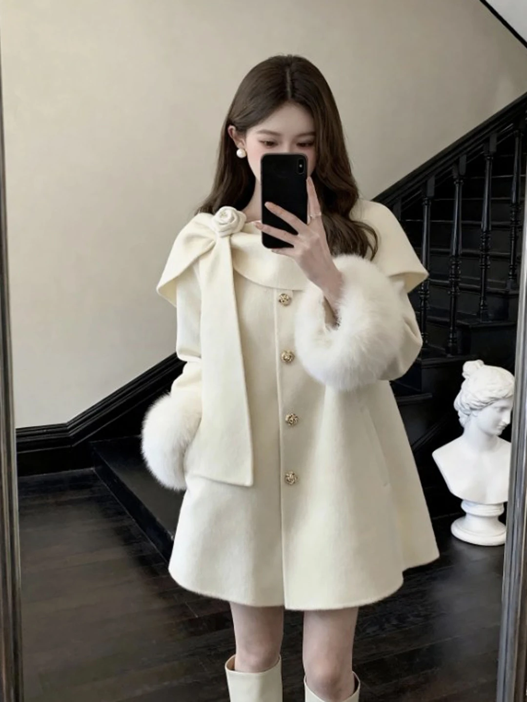 

Корейское шерстяное пальто в стиле «элегантная леди», уникальное, красивое, длинное зимнее пальто для женщин