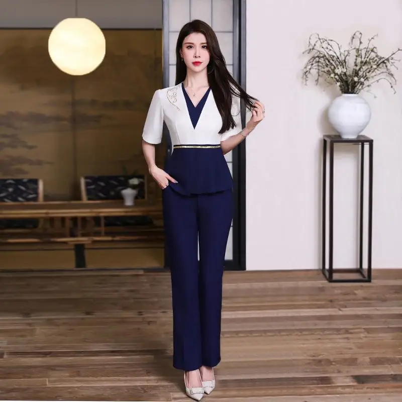 Foot Therapy Bath Technician Work Clothes Women Professional Massage Spa And Health Club Set Hotel Butler Uniform Printed LOGO