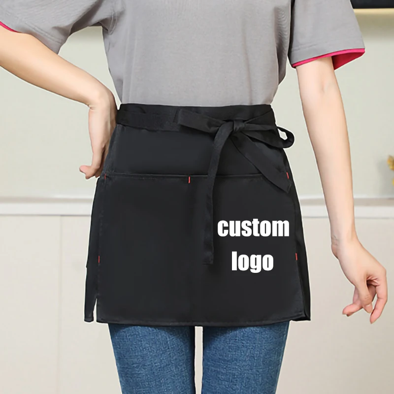 Custom Super Short Waist Apron for Women Men Restaurant Waiters Work Bibs Coffee Noodle Bubble Tea Shop Kitchen Little Mandiles