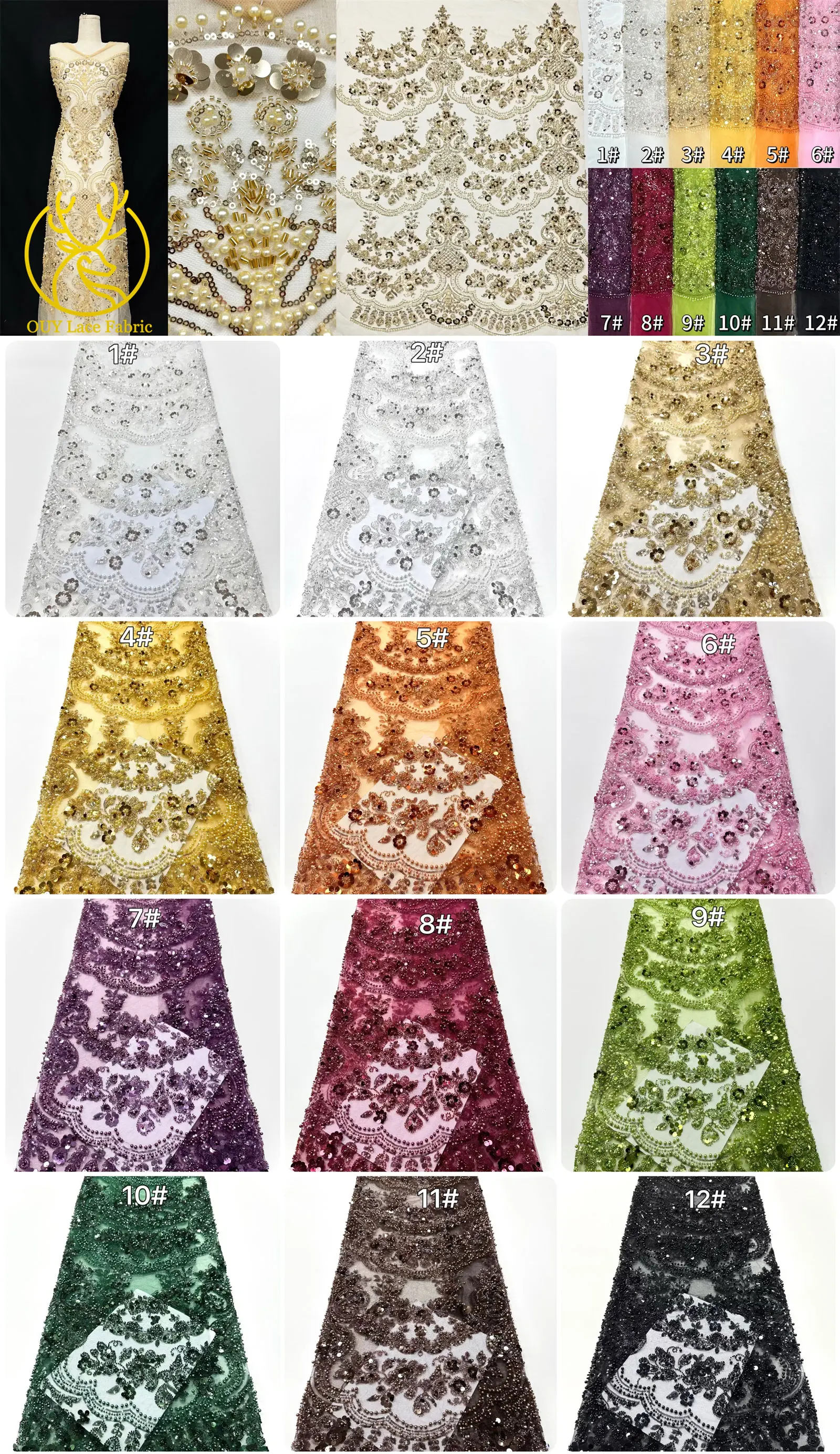 African Luxury Gold Beaded Lace Fabric 2025 High Quality French Nigerian Mesh Sequin Lace Fabric Ladies Wedding Dress Sewing 5Y