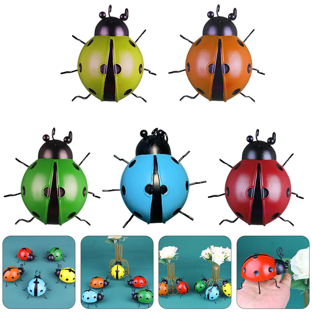 1Set Exquisite Iron Ladybug Wall Art Simulated Ladybug Decoration for Garden Wall Lawn Courtyard Patio Iron Ornament Rustic