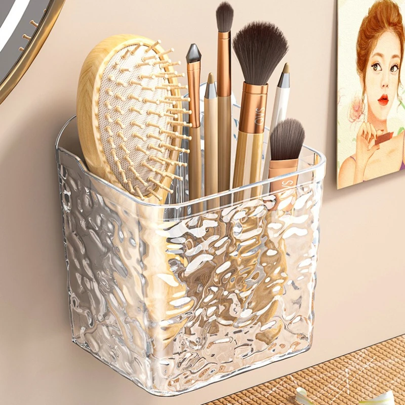 2PC Punch Free Wall Mount Bathroom Organizer Shelf Hanging Storage Rack For Wash Basin Counter Holding Toothbrush Toothpaste
