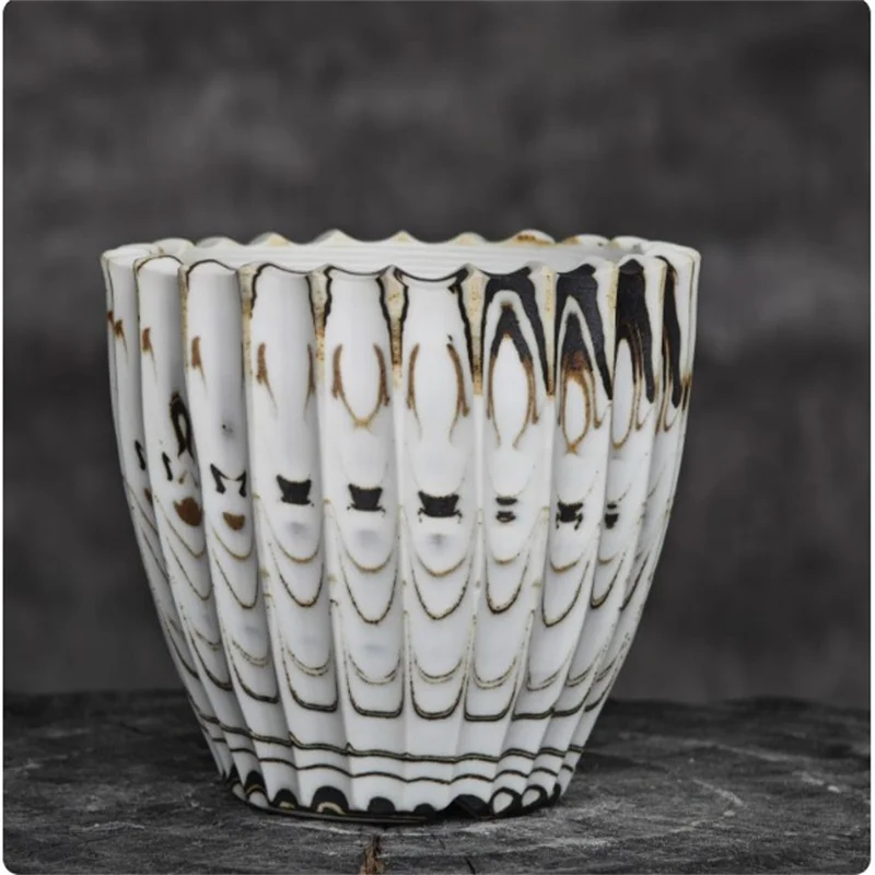 Handmade Twisted-Placenta Porcelain Root Crops Pot,Nerikomi Pottery,Cactus Plant Pot