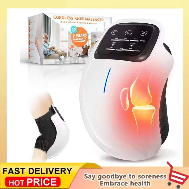 

Cordless Knee Massager Red Light and Massage Therapy with LED Screen 3 Levels Infrared Heat and Vibration Gifts for Men Women