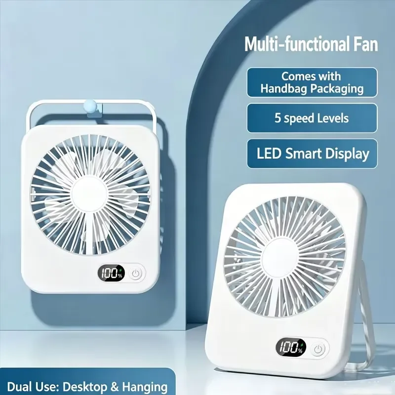 5 Speeds 180 Tilt Folding Personal Fan Portable Desk USB Rechargeable With Power Display Ultra Quiet Table Mini Fan For