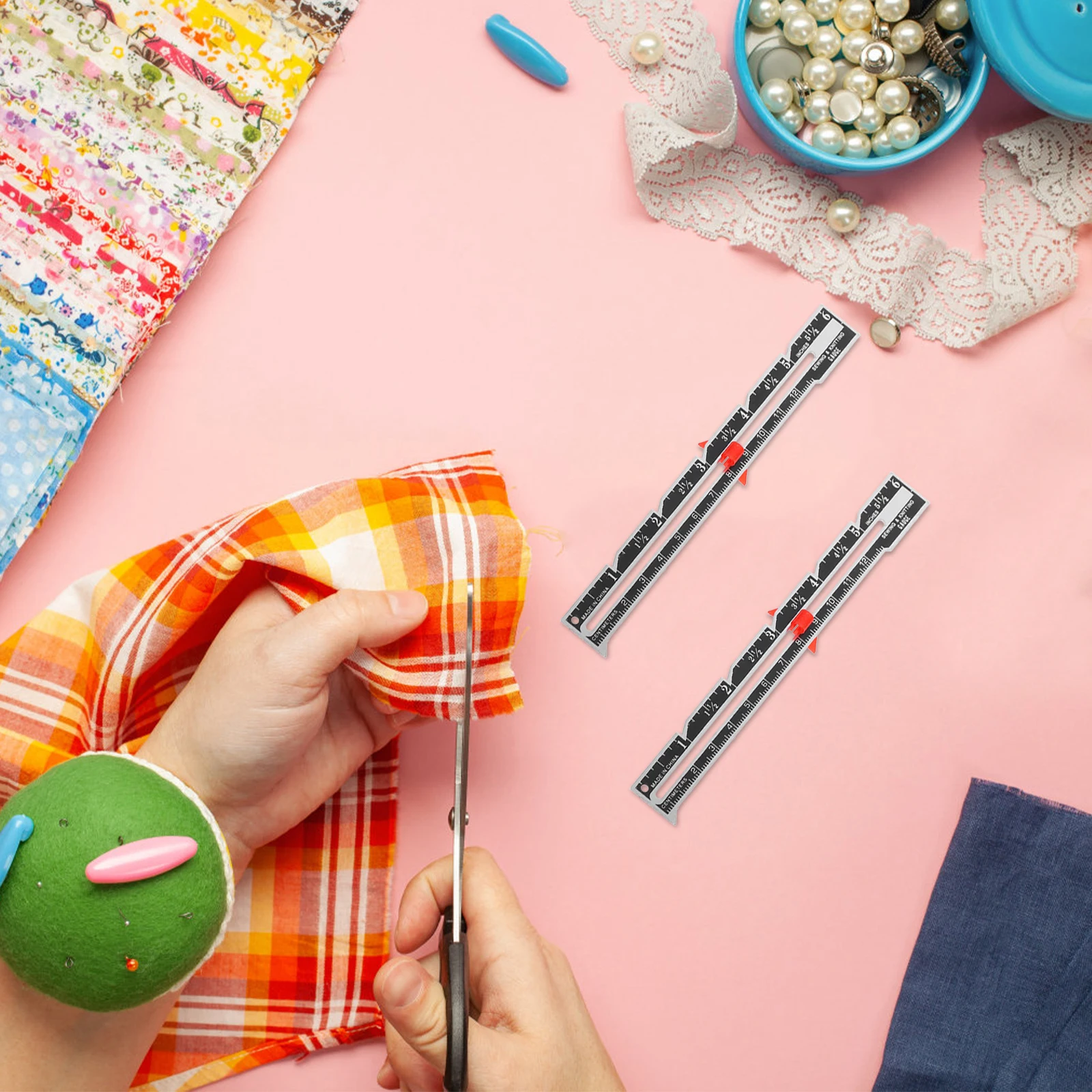 

12 Pcs Seam Allowance Ruler Knitting Gauge Measuring Tool Hemming for Sewing Button