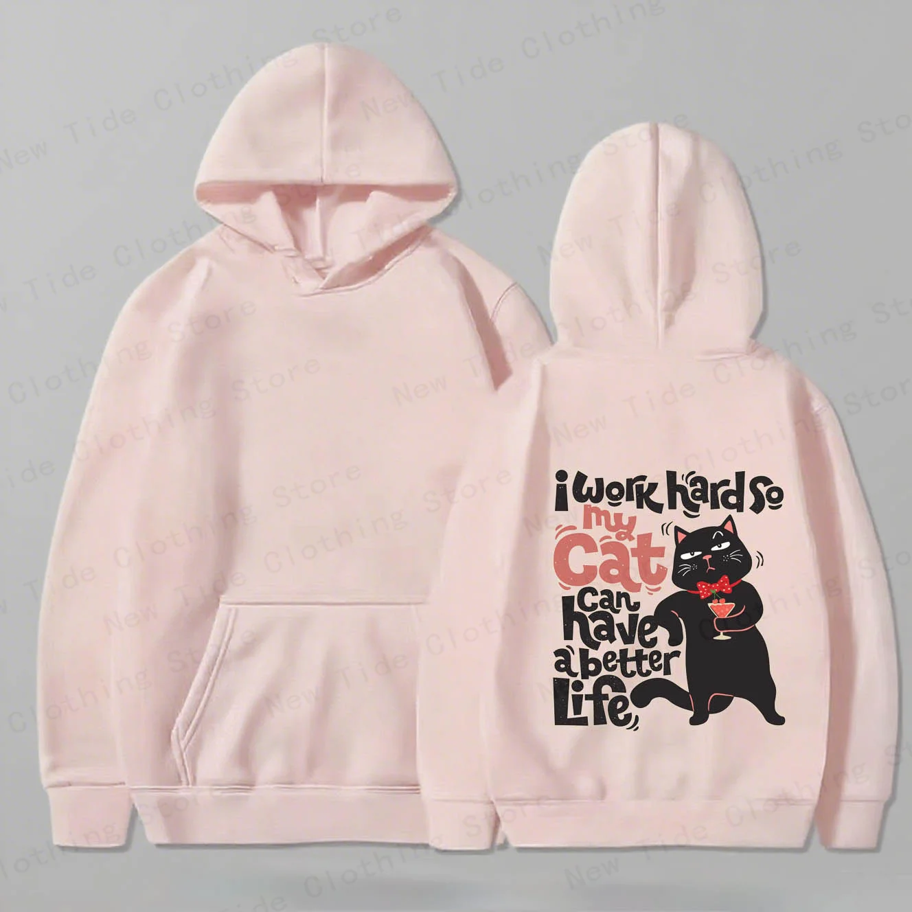 سترة بغطاء للرأس للخريف والشتاء من القطن للرجال تتميز بإقتباس "أنا صعبًا لحياة قطتي أفضل" وتصميم أنيق للقطط