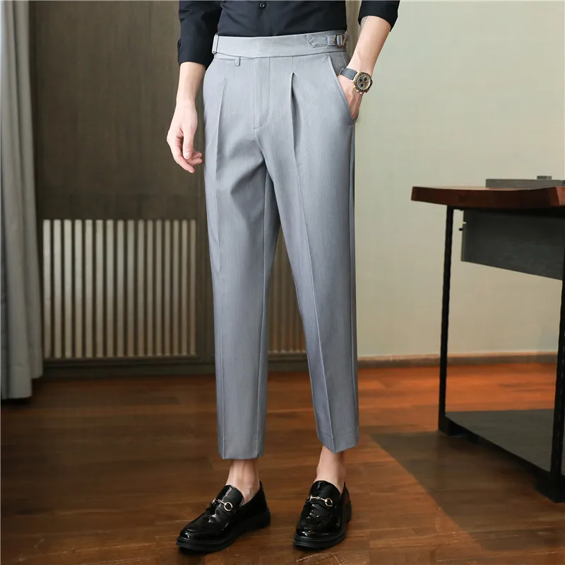 Men\'s Business Dress Pants Korean Style Slim Fit Office Social Suit Pants Casual Trousers Streetwear Black White Trousers 29-36