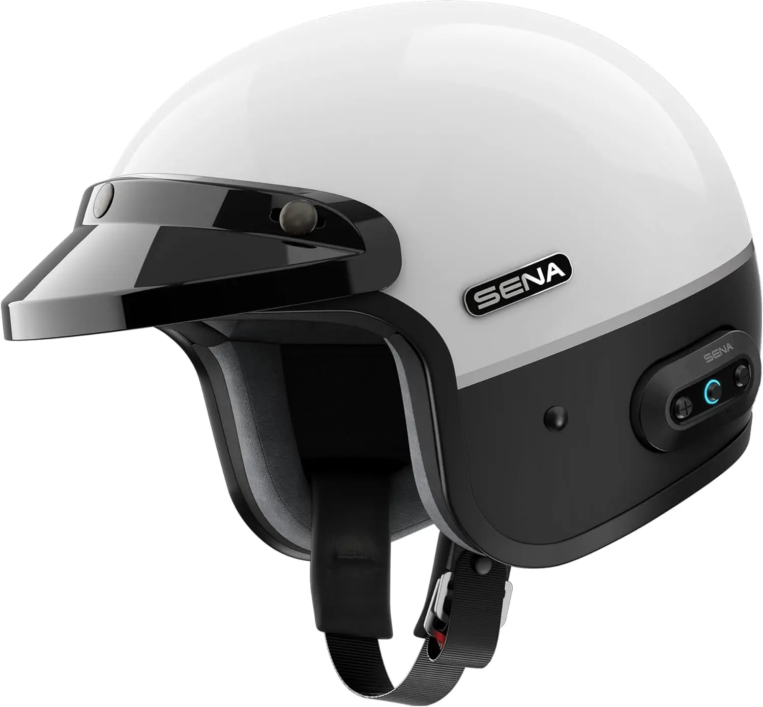 

Surge Mesh Intercom Enabled Open Face Smart Motorcycle Helmet (Gloss White/Matte Black, L)