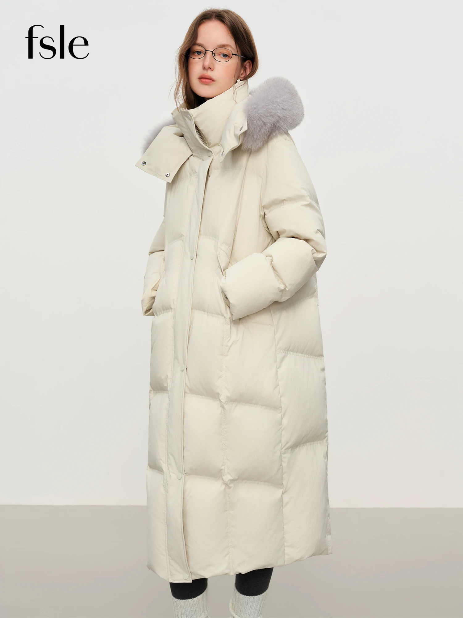 FSLE Winter Plus Size Long Down Coat with Faux Fox Fur Collar Women Winter 2025 New Warm Parkas Jacket Multi Colors Available