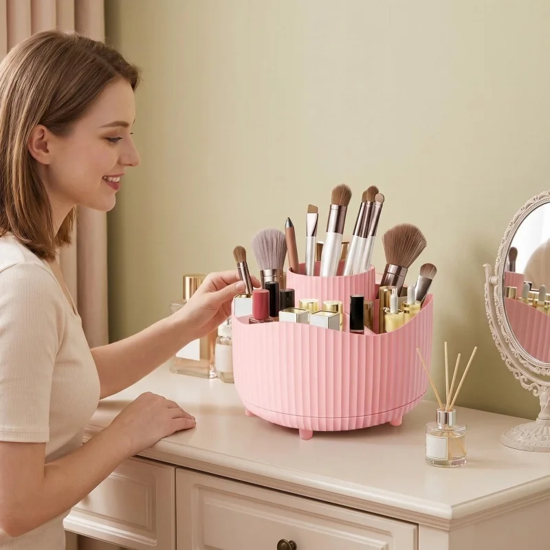 360 °   Drehbare Make-up-Aufbewahrungsbox Desktop-Kosmetikorganizer Kosmetikpinselhalter Lippenstift- und Augenbrauenstifthalter Schmuckbehälter