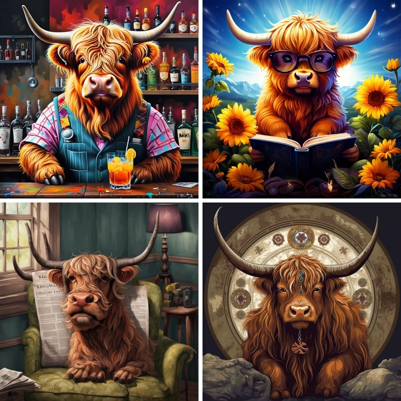 5D Diamond Painting Kits, Long-haired Animal Highland Cattle , Handicraft Art Full Square Painting Rhinestones Embroidery