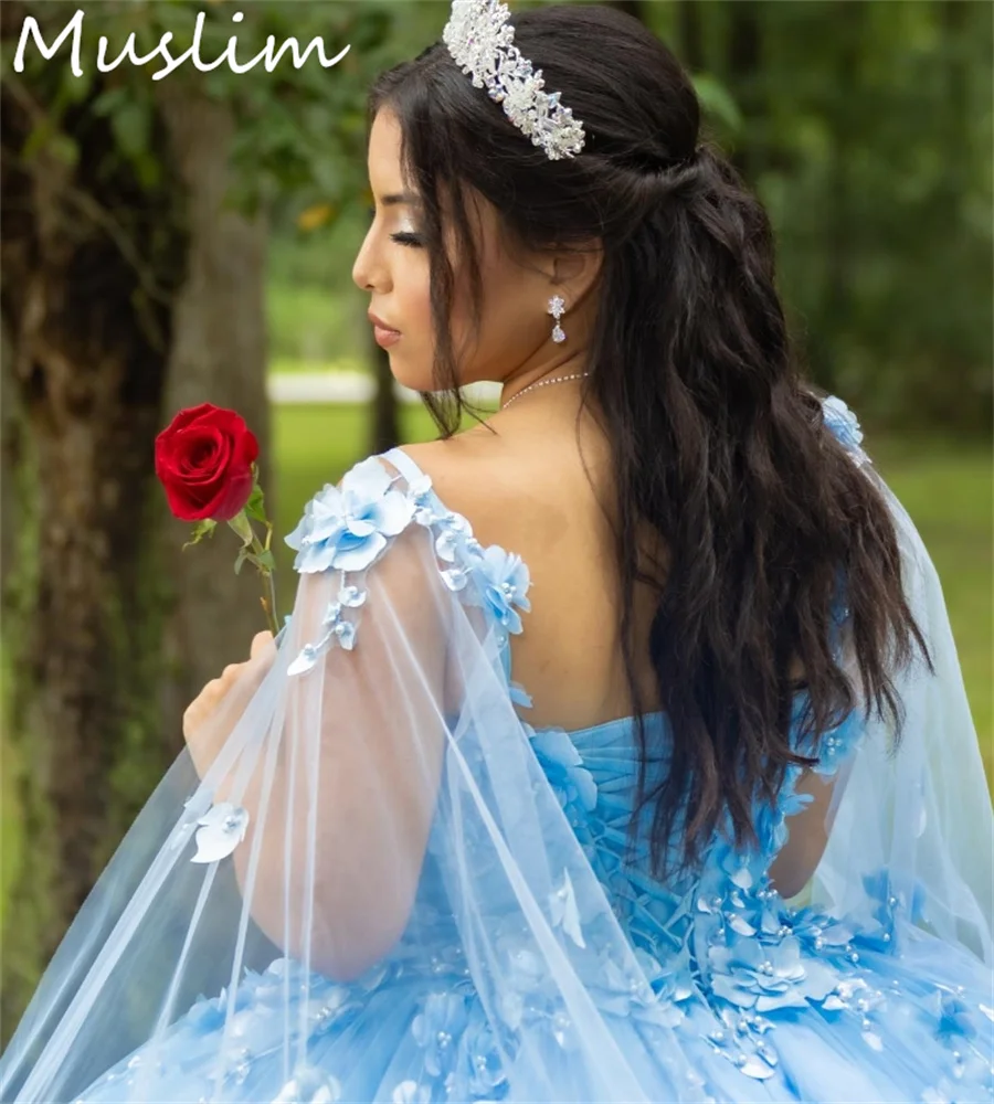 Plus size azul floral quinceanera vestidos charro vestidos de xv mexicanos doce 16 aniversário capa mangas photoshoot personalizado