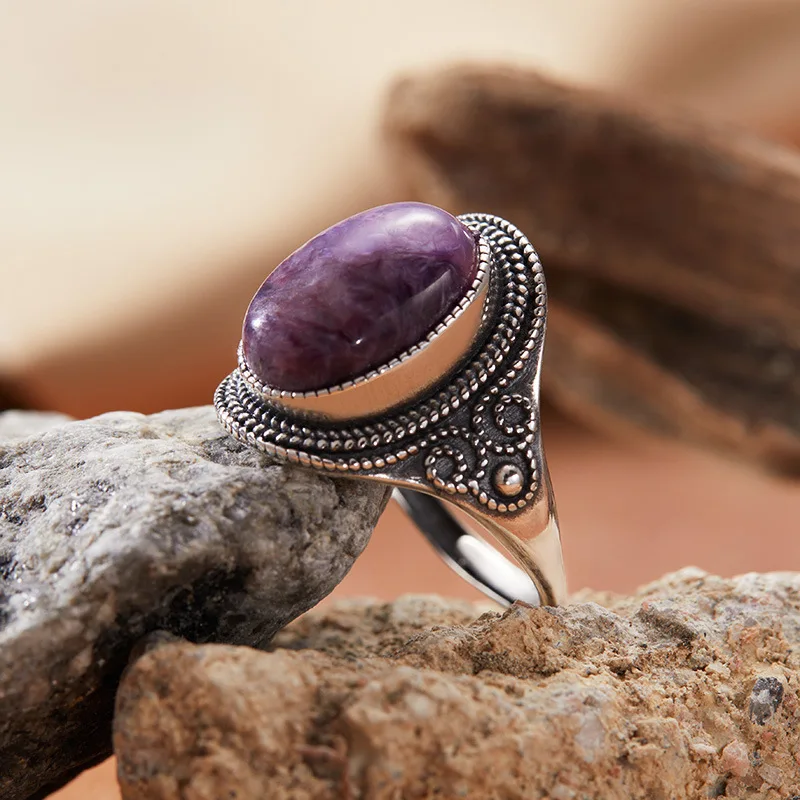 Retro Silver Plated  8*10MM Natural Stone Rings for Women Men Tiger Eye Moonstone Ring Party Gift Luxury Fine Jewelry Nice Look