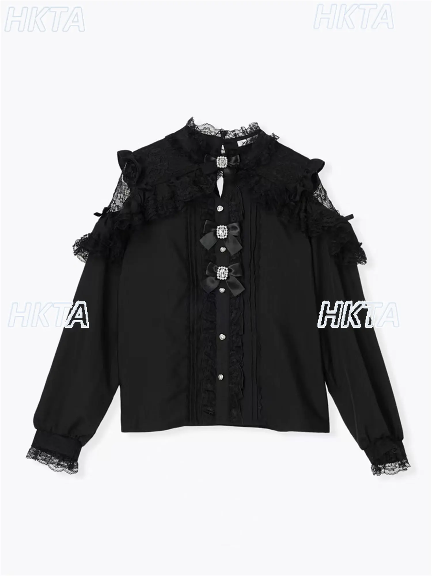 Japanese Off The Shoulder Lace Ruffle Bow Cute Sweet Top White Shirt Stand Up Collar Long Sleeved Lolita Chiffon Blouses Women