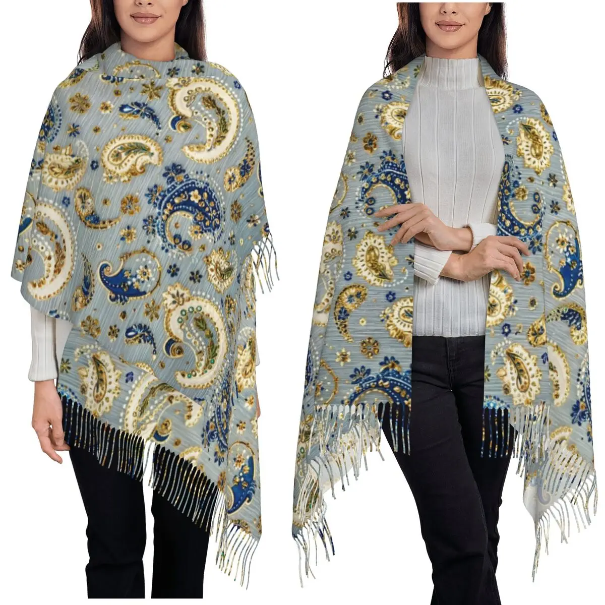 

Крутой шарф-бандана с узором пейсли, шарфы с кисточками для женщин, мягкие теплые шали и накидки, большая осенне-зимняя шаль