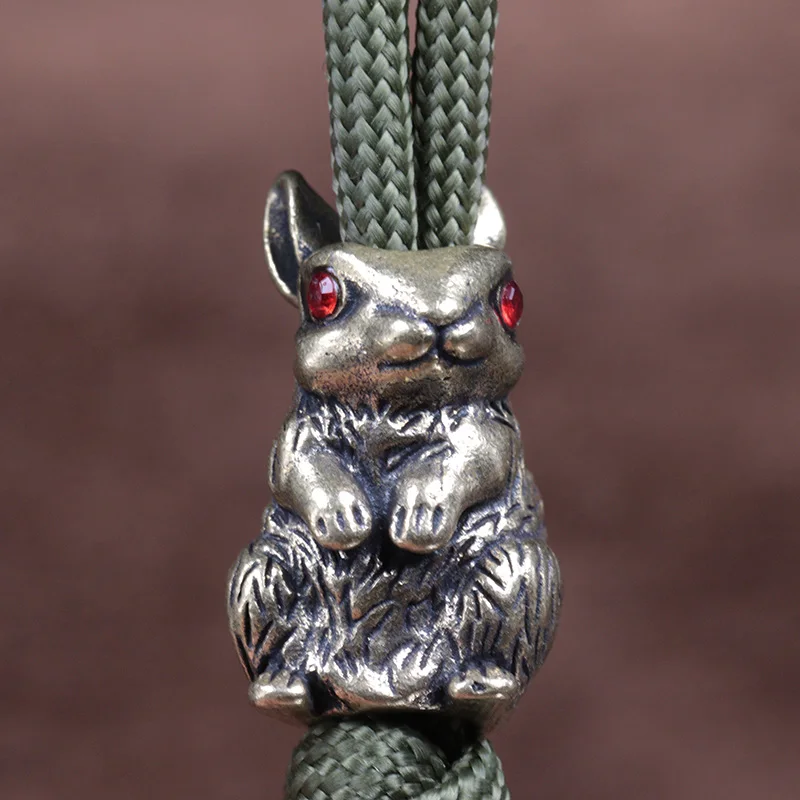 Cute Rabbit Brass Knife Beads EDC Outdoor DIY Paracord Woven Lanyard Pendant Men Bracelets Charms Jewelry Hangings Accessories