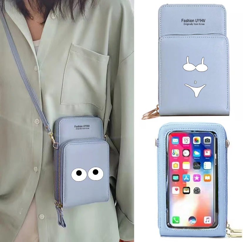 Shoulder Bag New Touch Screen Mobile Phone Bags Women Wallets Card Pack Queen Print Female Outdoor Cell Phone Key Storage Purse