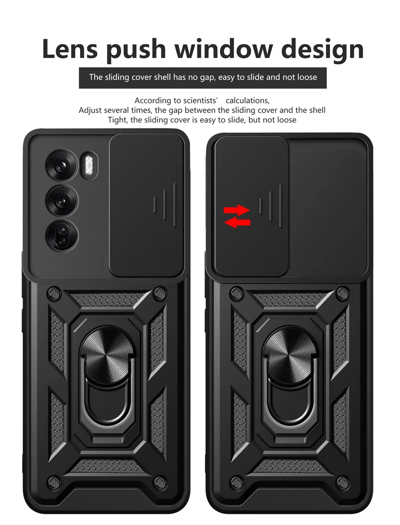 Shockproof Armor Phone Case For Oppo Reno 12 Pro Slide Camera Protect Funda For Reno 12 F 12F Reno12 Pro 5G Magnetic Ring Cover