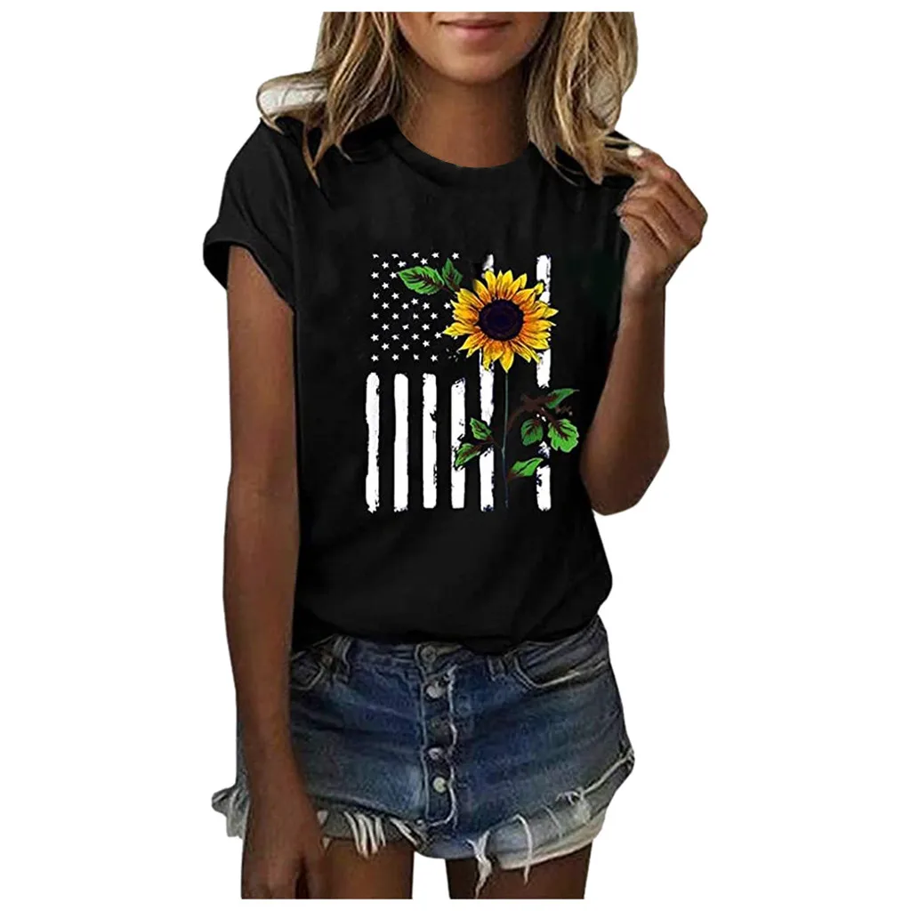 Women'S T Shirt Baggy Sportswear T Shirts Short Sleeved Tee Shirt Gym Tops O Neck Sunflower Print Summer Y2k Beach Camiseta