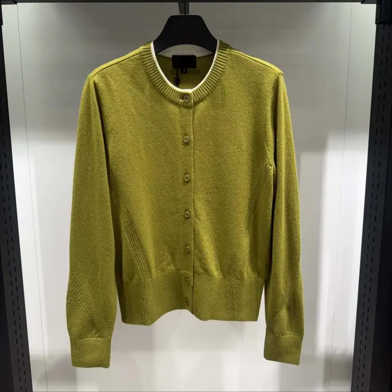 2026 Female Golf Wool Cardigan Round Neck Solid Knit Sweater Slim Fit Soft Warm Versatile Autumn Winter Golf Apparel