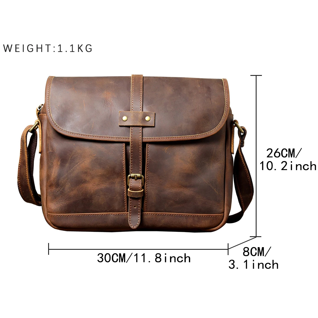S.WORKER Vintage Echtleder Herren-Umhängetaschen Handgefertigte 12-Zoll-Tasche für iPad, Handy und Schlüssel Geschenk für Männer – Detail 3