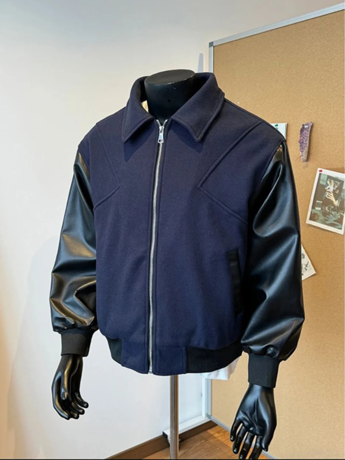 

Мужская шерстяная куртка из искусственной кожи в американском стиле ретро, весенне-осеннее бейсбольное пальто с воротником Cleanfit, молодежное пальто Detroit