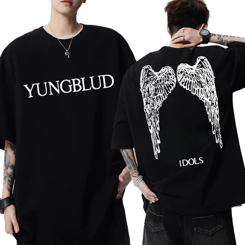 

New Idols Wings punk Grunge Double Sided print short sleeve T-shirts Unisex YUNGBLUD vintage streetwear Men Women Cotton T shirt