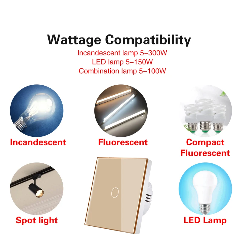 AXUS Touch Switch EU Light Sensor Switches Crystal Glass LED Button Panel Power AC100-240V 1/2/3 Gang Wall Lamp Interruttore