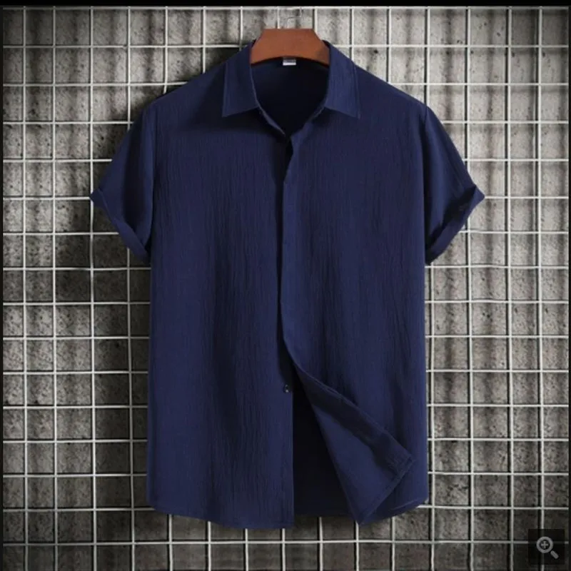 

Men's White Linen Shirt Black Shirt Standard Fit Collar Short Sleeve PU Leather One-Piece Velvet Youth All Seasons