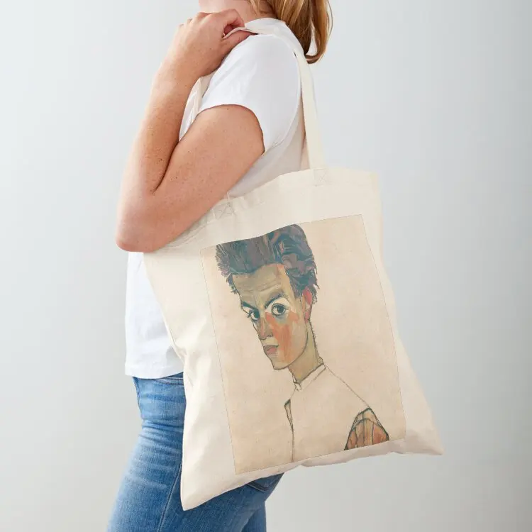 

Egon Schiele - Self-Portrait with Striped Shirt, 1910 Tote Bag Portable shopping bag Big bag women great Women's handbag