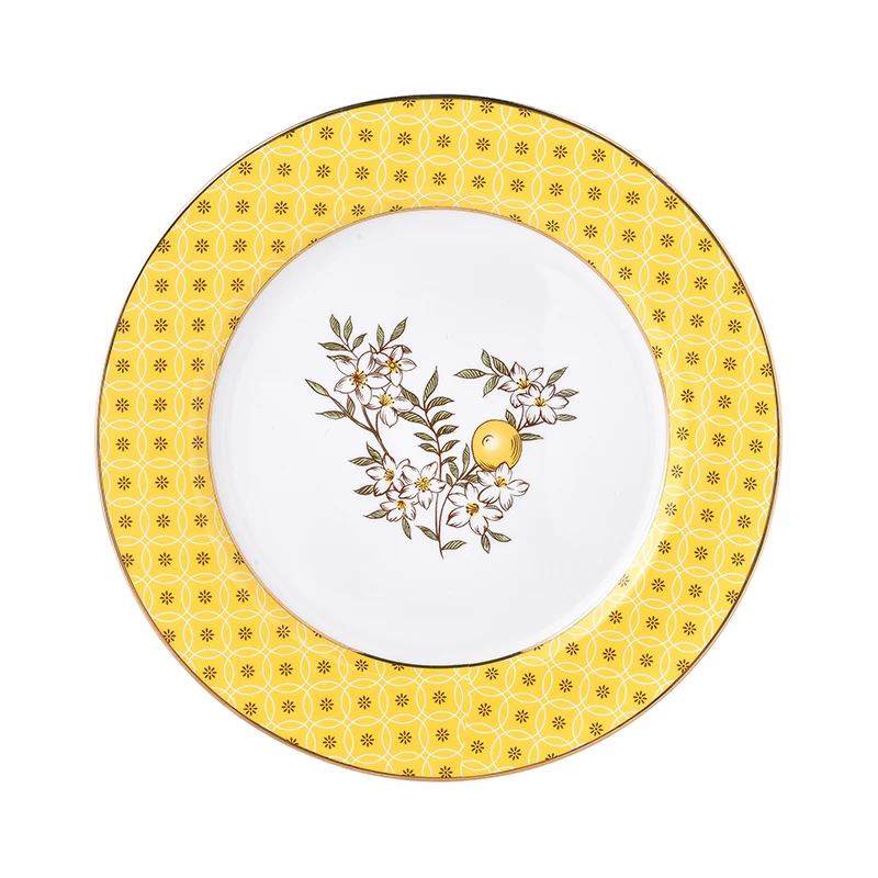 Ceramic Kitchen Decor Dishes White Lemon Blossom Pattern Cutlery Tray Luxury Bone China a Plate with Ceramic Nordic Dinner Plate