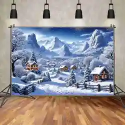 MOON.QG Backdrop Christmas Village Photozone Background Wood House Winter Decoration Snow Mountain Road Photocall Shooting Props