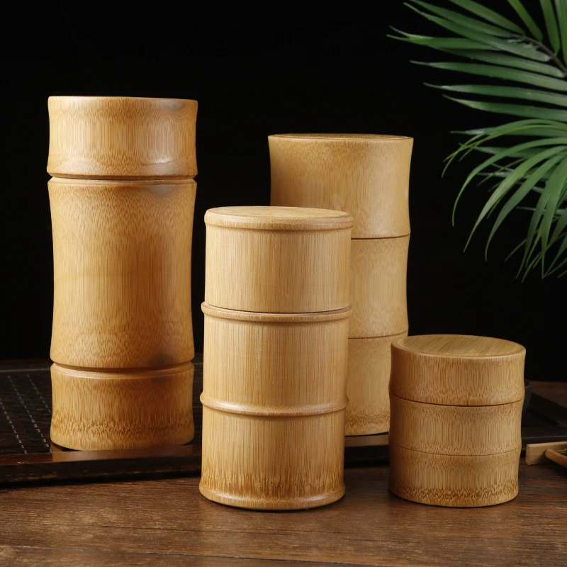 

Natural Handmade Bamboo Tea Canister Food Storage Box Seal Kitchen Storage Jars Portable Tea Coffee Beans Spice Jar Organizer