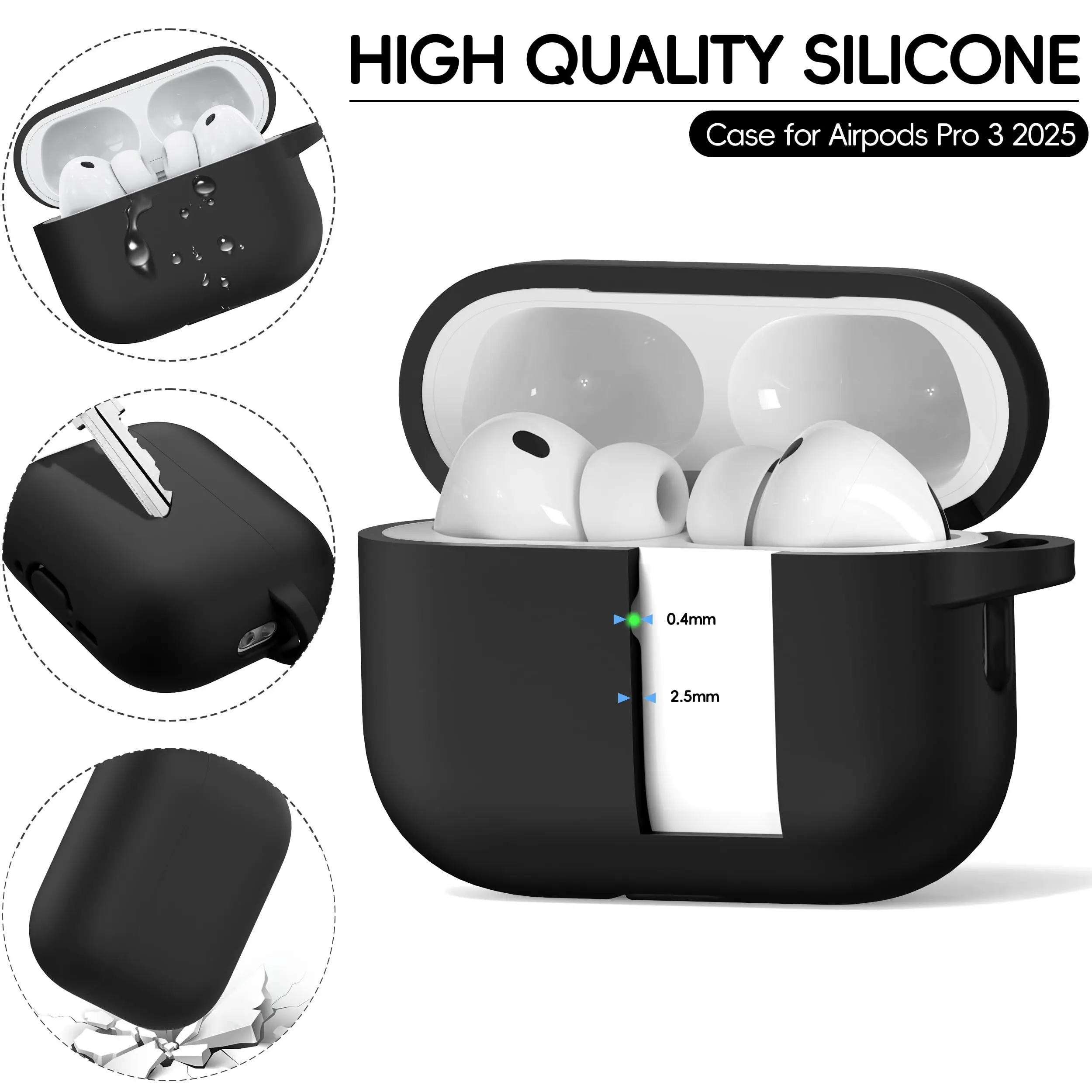 Case for AirPods Pro 3 with Lanyard Dustproof Soft Silicone Cover【Front LED Visible】for AirPods Pro 3rd Generation for Women Men