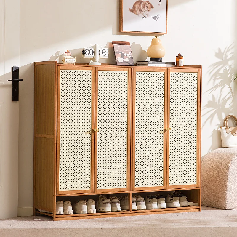 Mehrschichtiger Schuhschrank mit Bambusmuster, staubdichter Aufbewahrungsschrank im Wohnzimmer, Küchenutensilien-Schrank, Esszimmerschrank.