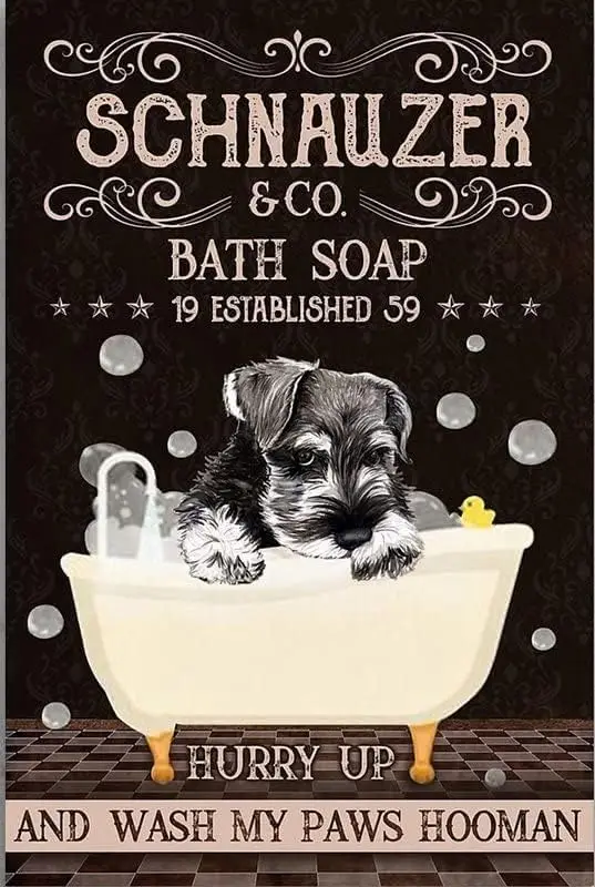 Metal Sign Schnauzer Bath Soap Established Sign Vintage Signs Retro Aluminum Tin Sign for Kitchen Home Office Bar Cafe Decor 8x1