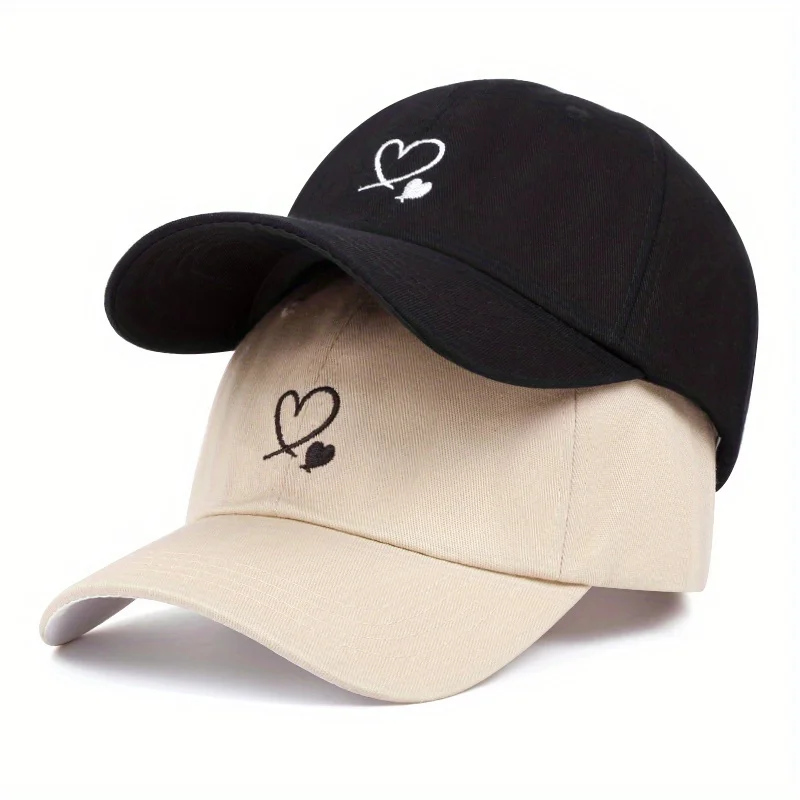 Embroidered Love Customized Pure Cotton Baseball Hat for Men and Women Outdoor Sunscreen Soft Top