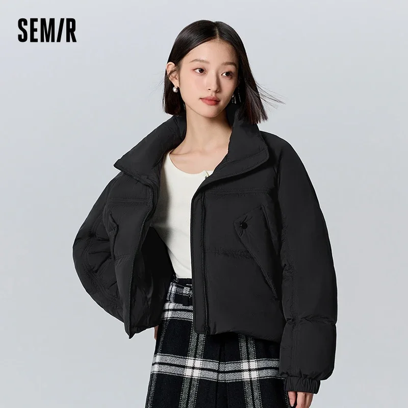 

Semir Down Jacket Women Stand-Up Collar Texture Oversize Small Winter 2023 New Solid Color Three-Proof Thick Bread Jacket