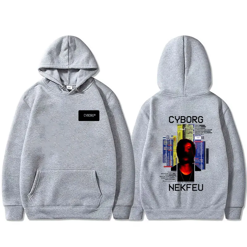 مغني الراب Nekfeu سايبورغ الجرافيك هوديي الرجال النساء الهيب هوب موضة البوب الموسيقى البلوز عادية خمر مقنعين الخريف الشتاء البلوز