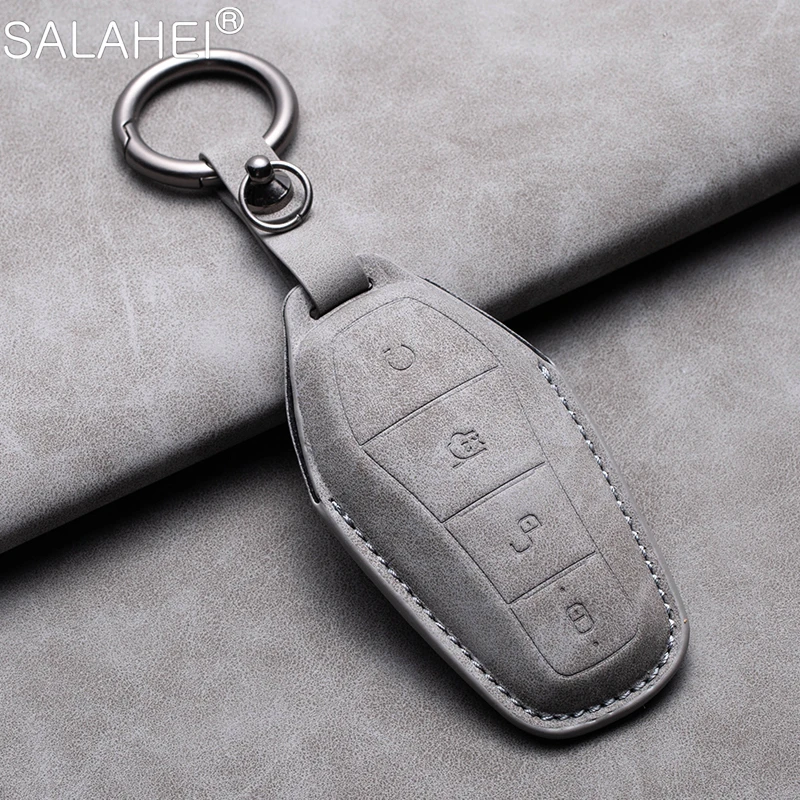 Suede Leather Car Remote Key Case Cover Shell Fob For BYD Song Plus Atto 3 Han EV Tang DM Qin Seal Dolphin Keychain Accessories