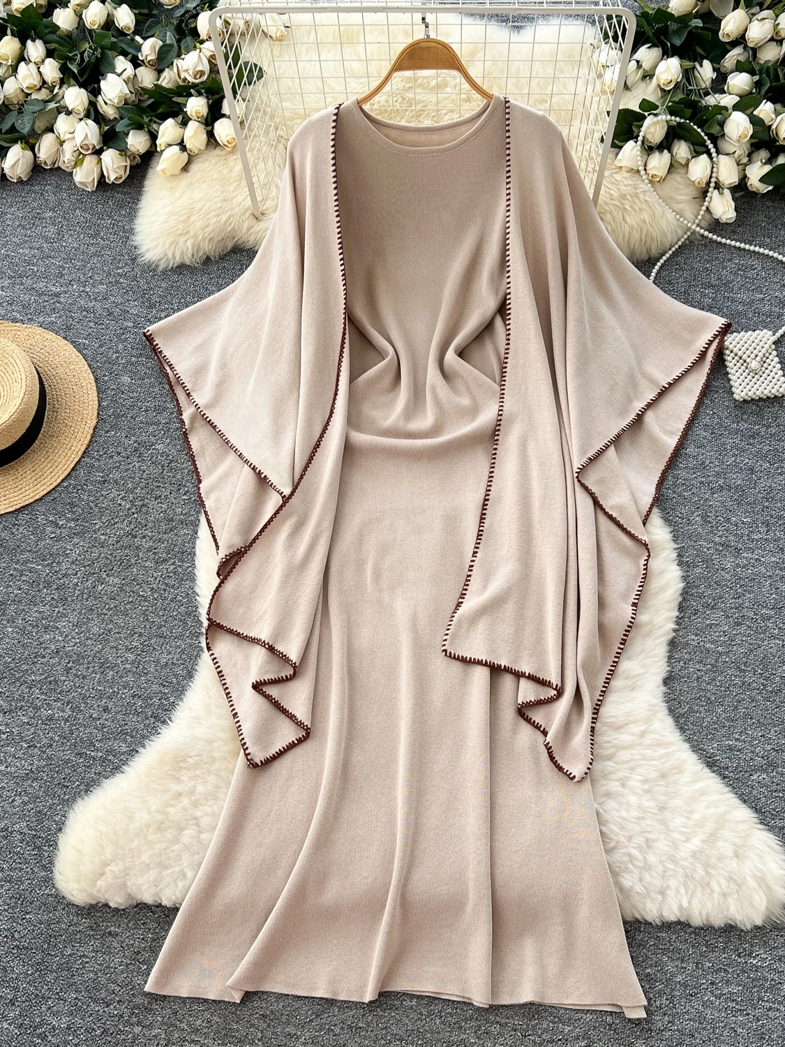 

Свободная вязаная верхняя одежда с запахом на плечах, повседневная цветная блузка, асимметричный трикотажный сарафан, женский базовый слой, осенний Fa...