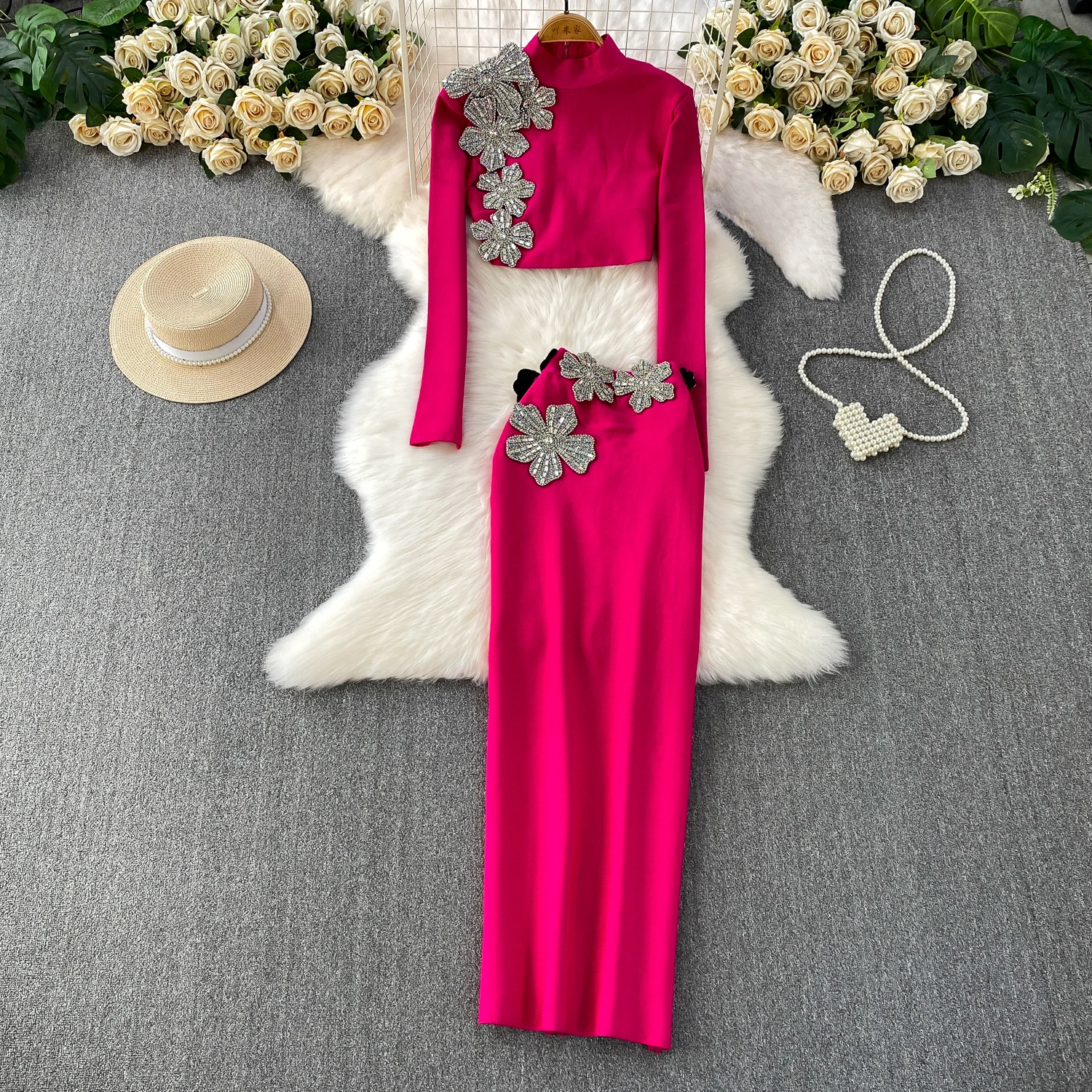 Шикарный винтажный тонкий элегантный корейский модный комплект с высокой талией и цветочным принтом, комплект из двух предметов, женская одежда