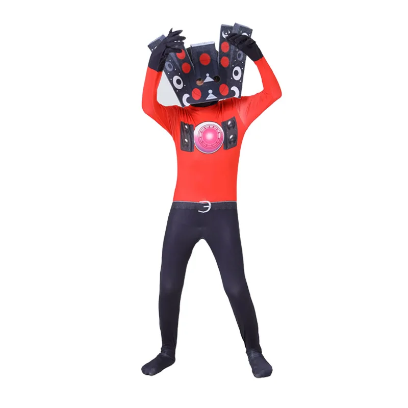 Skibidi loween بدلة ضيقة تأثيري حلي نيسيي مراقبة الأطفال رجل مقابل المرحاض رجل الزي التلفزيون شخص المحملة خلات الألياف