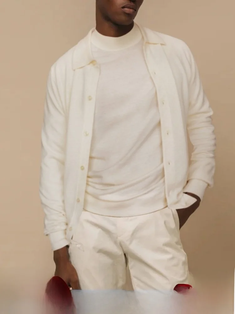 

Элегантная мужская верхняя одежда из мериносовой шерсти и шелка с воротником-стойкой, осенне-зимняя, премиум-класса, с фиолетовой этикеткой, Cleanfit, с длинными рукавами.