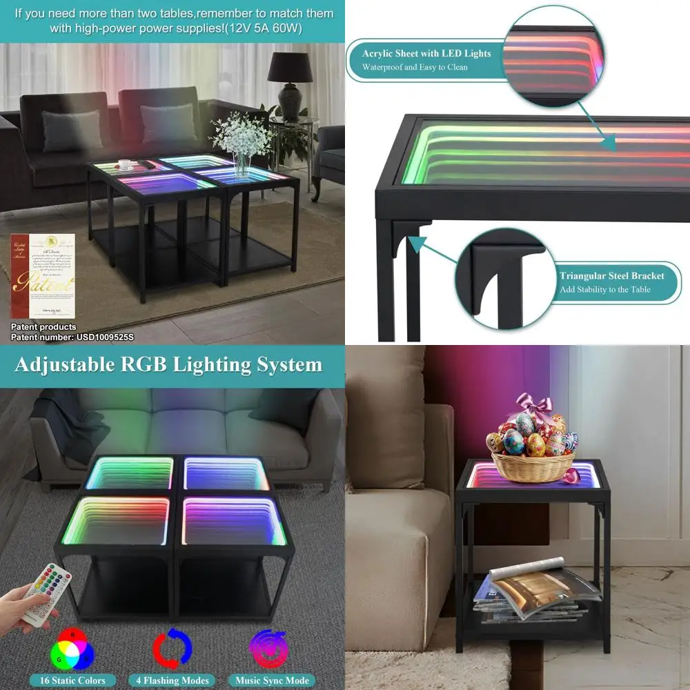 

Futuristic 3D Illusion RGB Mirror Coffee Table for Living Spaces and Bedrooms, Perfect for Parties