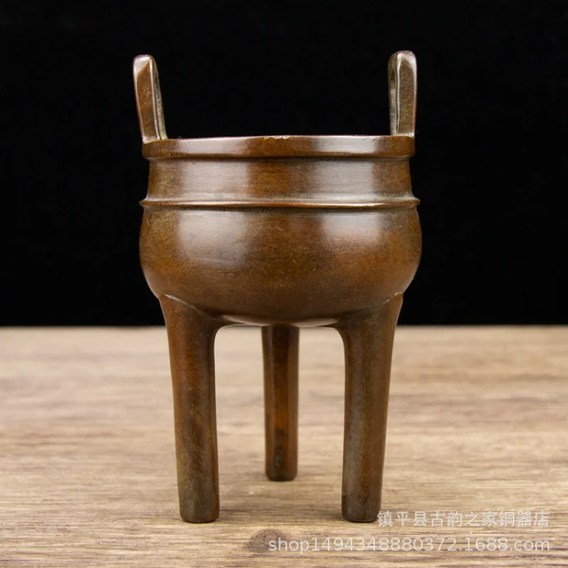 Pure Copper Long Foot Punch Ear Xuande Incense Burner Ornament Office Living Room Shop Desktop Decoration