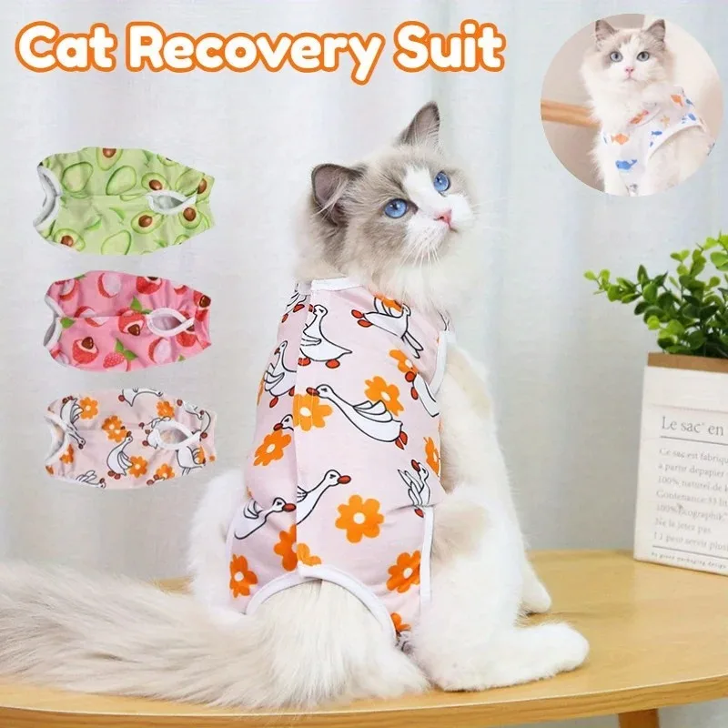 Cat Recovery Suit - Post-Surgery Disinfectant Care Outfit Playful Pattern Design Breathable Mesh Fabric Mao Supplies Clothing